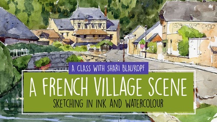 Product image for A French Village Scene in Ink and Watercolour