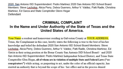 Product image for Bexar County San Antonio ISD Bond Cap Criminal Complaint