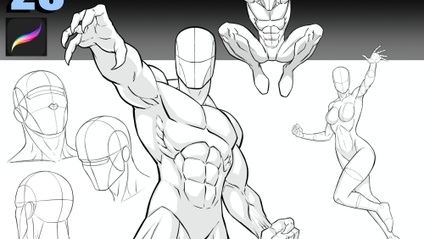 Product image for Procreate Pose Pack - 25 Stamps - Superhero Figures Vol. 1