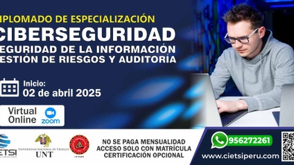 Product image for DIPLOMADO DE ESPECIALIZACIÓN EN CIBERSEGURIDAD, SEGURIDAD DE LA INFORMACIÓN, GESTIÓN DE RIESGOS Y AUDITORÍA