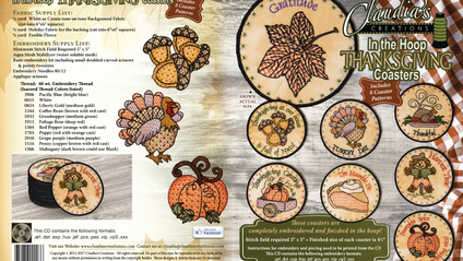 Product image for Claudia's "In the Hoop" Thanksgiving Coasters