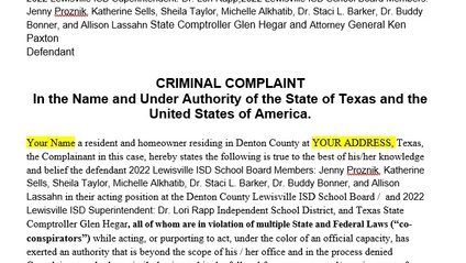Product image for Denton County Lewisville ISD Bond Cap Criminal Complaint
