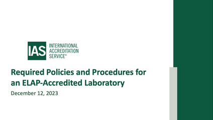 Product image for ELAP Webinar 24 - Policies and Procedures Required in an ELAP Laboratory