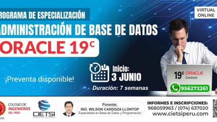 Product image for PROGRAMA DE ESPECIALIZACIÓN EN ADMINISTRACIÓN DE BASE DE DATOS CON ORACLE 19c - 2DA EDICIÓN