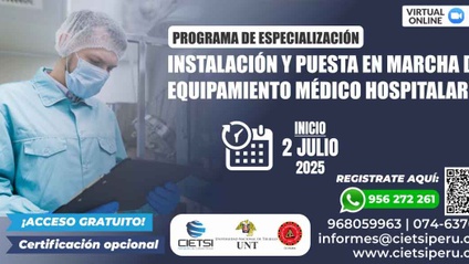Product image for PROGRAMA DE ESPECIALIZACIÓN EN INSTALACIÓN Y PUESTA EN MARCHA DE EQUIPAMIENTO MÉDICO HOSPITALARIO 2025