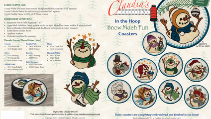 Product image for Claudia's "In the Hoop" Snow Much Fun Coasters
