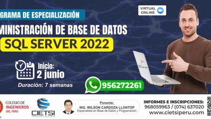 Product image for PROGRAMA DE ESPECIALIZACIÓN EN ADMINISTRACIÓN DE BASE DE DATOS CON SQL SERVER 2022