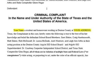 Product image for Denton County Argyle ISD Bond Cap Criminal Complaint