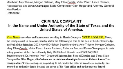 Product image for Harris County Katy ISD Bond Cap Criminal Complaint