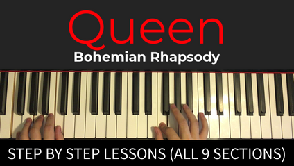 Product image for Queen | Bohemian Rhapsody | FULL Song Step by Step Piano Lessons (All Sections)