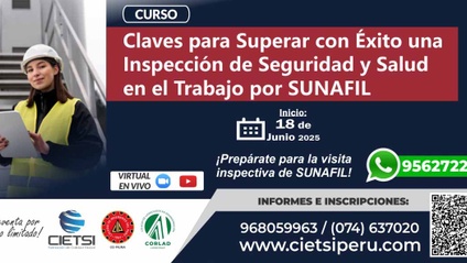 Product image for CURSO CLAVES PARA SUPERAR CON ÉXITO UNA INSPECCIÓN DE SEGURIDAD Y SALUD EN EL TRABAJO POR SUNAFIL 2025