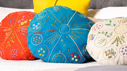 Product image for Threaded Flowers - embroidered cushions