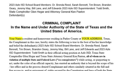 Product image for Parker County Azle ISD Bond Cap Criminal Complaint