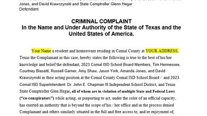Product image for Comal County Comal ISD Bond Cap Criminal Complaint