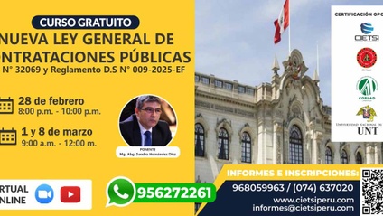 Product image for CURSO DE ACTUALIZACIÓN NUEVA LEY GENERAL DE CONTRATACIONES PÚBLICAS LEY N° 32069 Y REGLAMENTO D.S N° 009-2025-EF