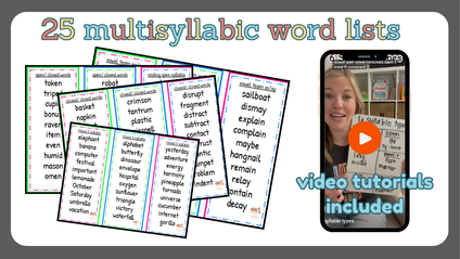 Product image for Multisyllabic Word Lists + Video Tutorials 