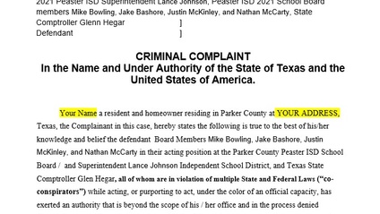 Product image for Parker County Peaster ISD Bond Cap Criminal Complaint