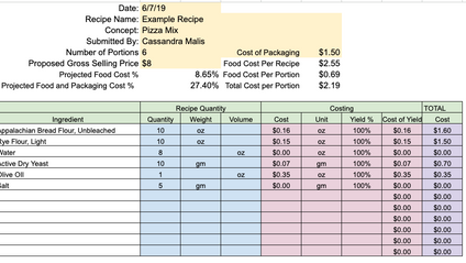 Product image for Recipe Cost Analysis Spreadsheet