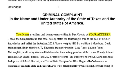 Product image for Bexar County Alamo Heights ISD Bond Cap Criminal Complaint