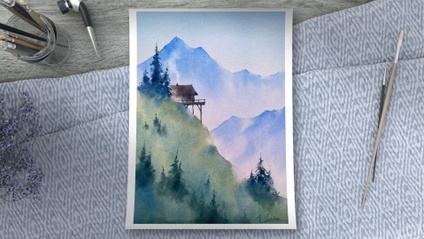 Product image for Watercolour Tutorial "Foggy Mountains"