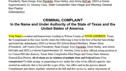 Product image for Wilson County La Vernia ISD Bond Cap Criminal Complaint