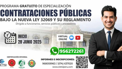 Product image for PROGRAMA DE ESPECIALIZACIÓN EN CONTRATACIONES PÚBLICAS BAJO LA NUEVA LEY N.º 32069 Y SU REGLAMENTO 2025