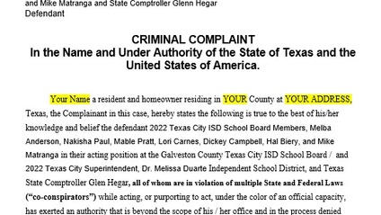 Product image for Galveston County Texas City ISD Bond Cap Criminal Complaint