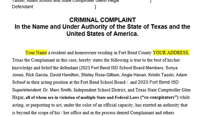 Product image for Fort Bend County Fort Bend ISD Bond Cap Criminal Complaint