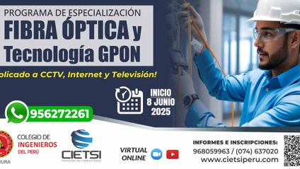 Product image for PROGRAMA DE ESPECIALIZACIÓN EN FIBRA ÓPTICA Y TECNOLOGÍA GPON 2025