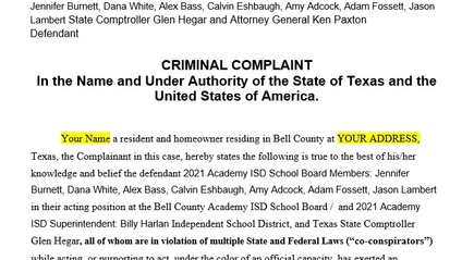 Product image for Bell County Academy ISD Bond Cap Criminal Complaint