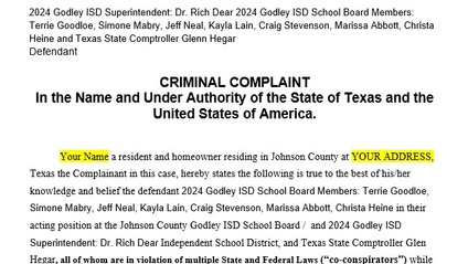 Product image for Johnson County Godley ISD Bond Cap Criminal Complaint