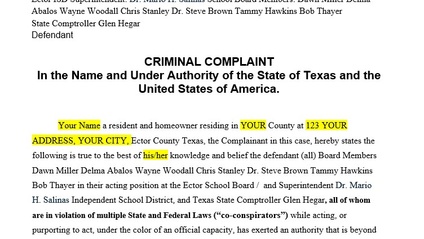 Product image for Ector County ISD Bond Cap Criminal Complaint
