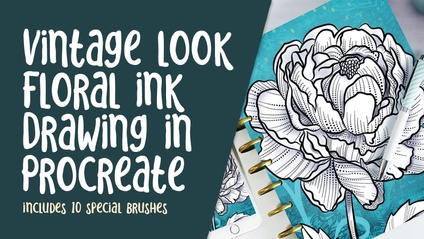 Product image for PRO 055 - Vintage Look Floral Ink Drawing in Procreate