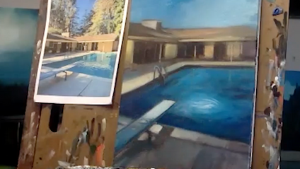 Product image for Contemporary Landscape Painting - Backyard Pool