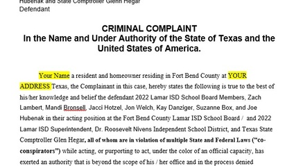 Product image for Fort Bend County Lamar ISD Bond Cap Criminal Complaint