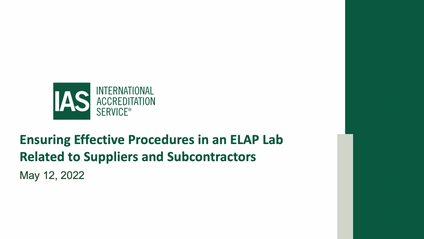 Product image for ELAP Webinar 17 -  Ensuring Qualified Suppliers and Subcontractors in an ELAP Lab