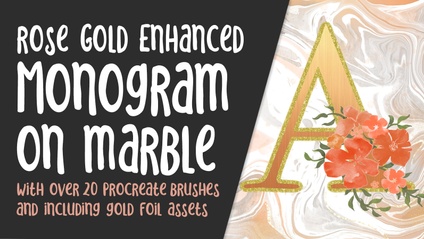 Product image for PRO 046 - Rose Gold Enhanced Monogram on Marble in Procreate