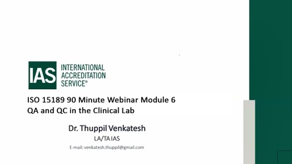 Product image for ISO 15189 - MODULE 06 - QA and QC in the Clinical Lab
