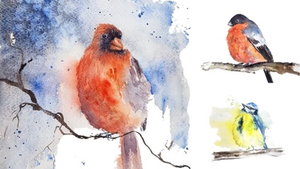 Product image for 3 Winterbirds in Loose Watercolor