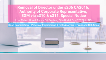 Product image for (English) Removal of Director under s206 CA2016, Authority of Corporate Representative, EGM via s310 & s311, Special Notice (Case Analysis: Low Thiam Hoe v Sri Serdang GPlus) by Mah Li Chen (MAICSA Chartered Secretary)
