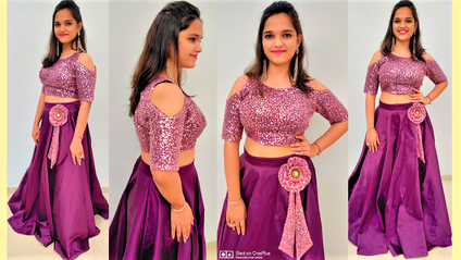 Product image for मराठी - अम्ब्रेला घागरा कोल्ड शोल्डर ब्लॉउज सहित - ₹ 1050