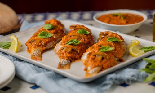 Product image for Moroccan Baked Fish with Mushrooms and Cream Sauce