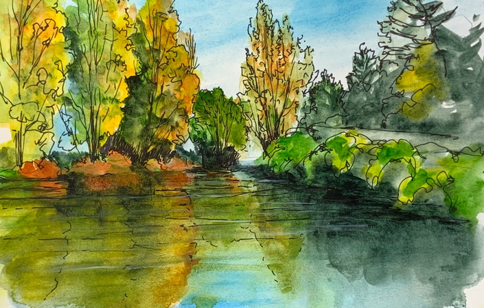 Sketchbook Painting, Watercolor Landscape